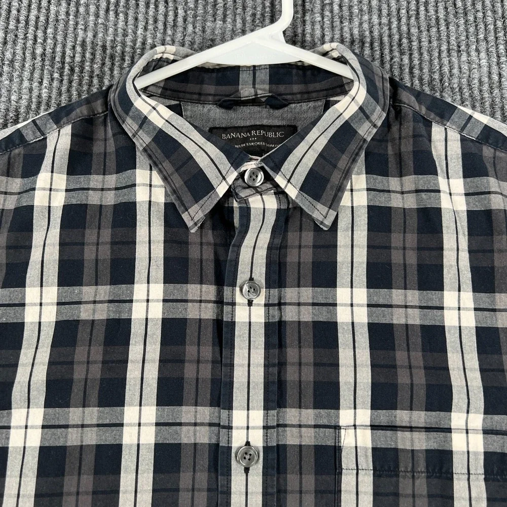 Banana Republic Shirt Mens Medium Black Plaid Long Sleeve Button Up Slim Fit